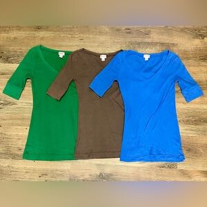 Mossimo V-Neck Short Sleeve Tops - Green, Brown, Blue - Size S